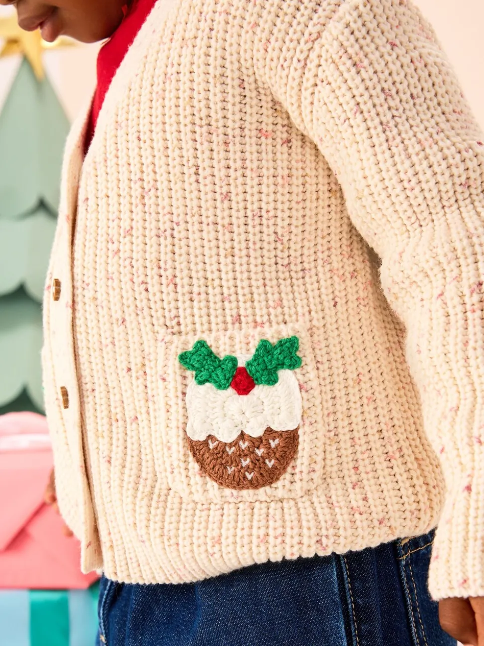 Ecru Holly Jolly Christmas Cardigan (3mths-10yrs)
