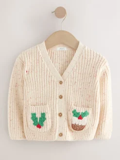 Ecru Holly Jolly Christmas Cardigan (3mths-10yrs)