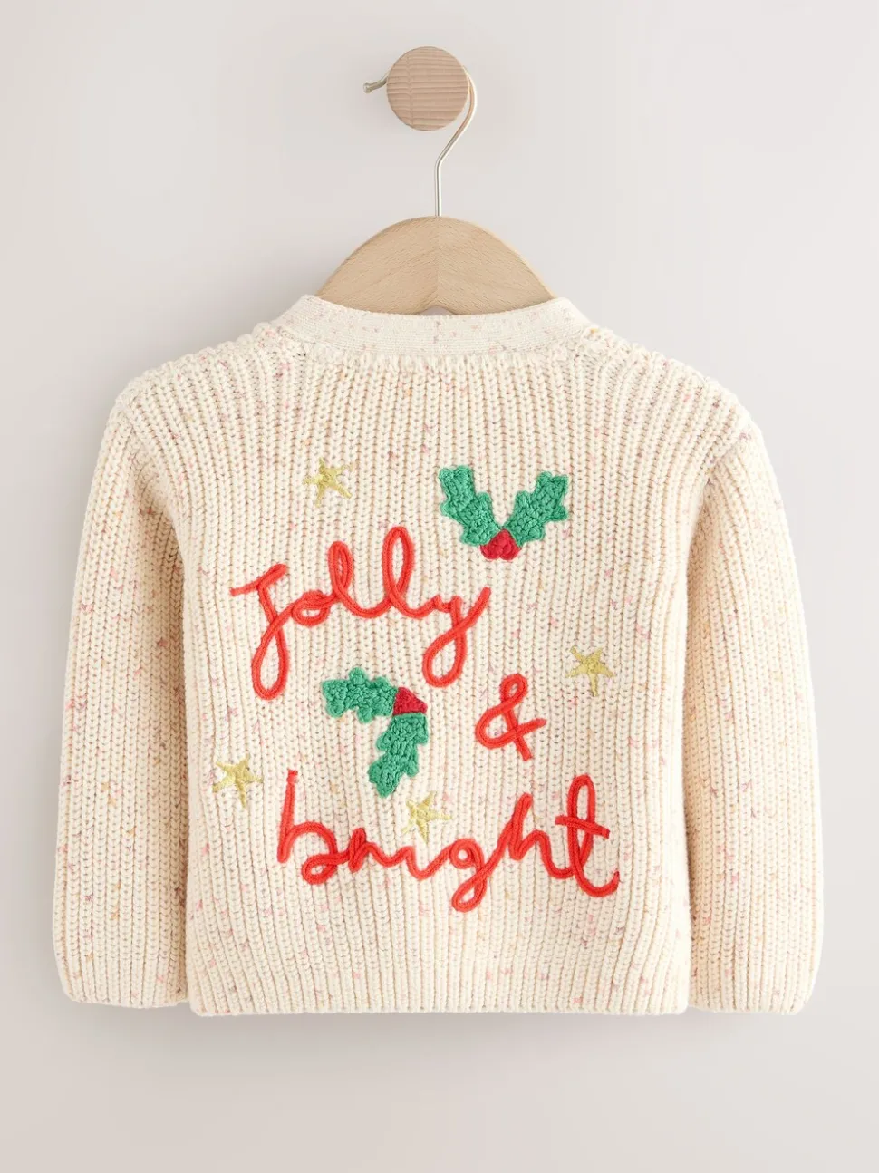 Ecru Holly Jolly Christmas Cardigan (3mths-10yrs)