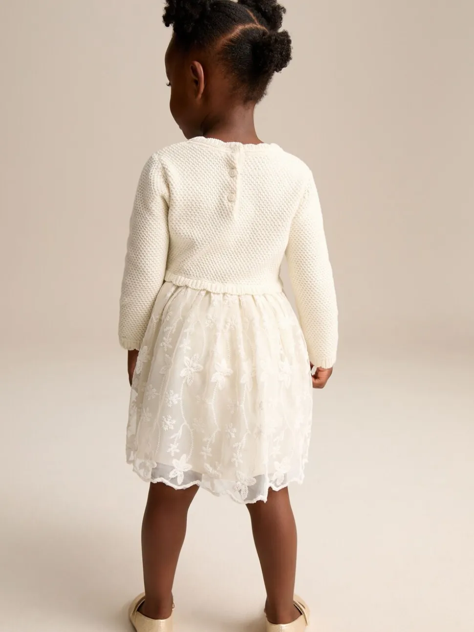 Ecru 2-in-1 Occasion Long Sleeve Knitted Jumper Dress (3mths-10yrs)
