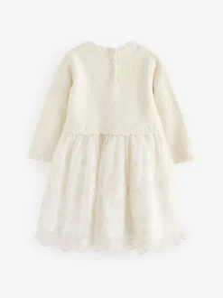 Ecru 2-in-1 Occasion Long Sleeve Knitted Jumper Dress (3mths-10yrs)