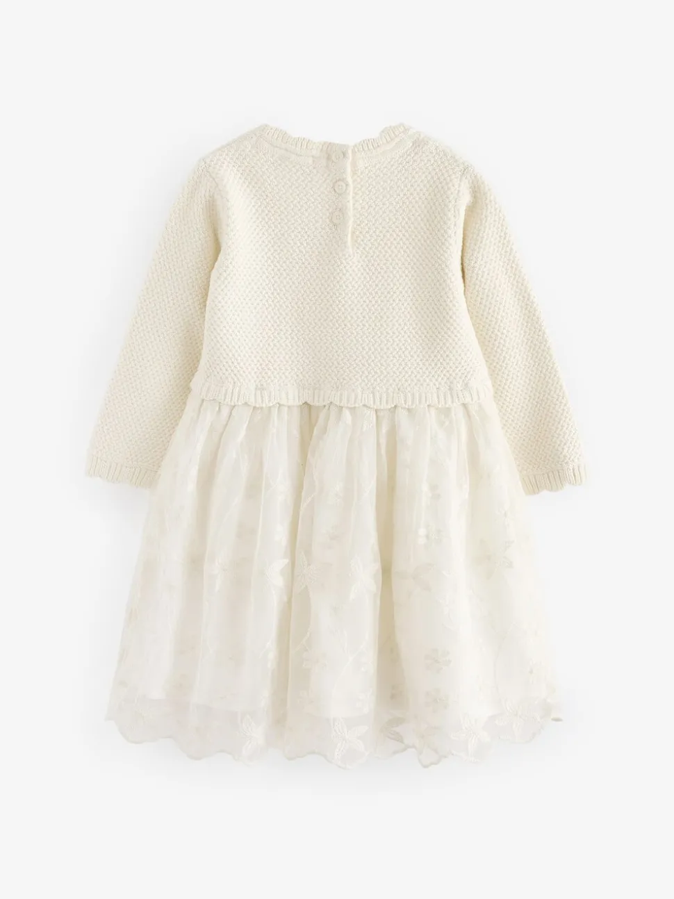 Ecru 2-in-1 Occasion Long Sleeve Knitted Jumper Dress (3mths-10yrs)