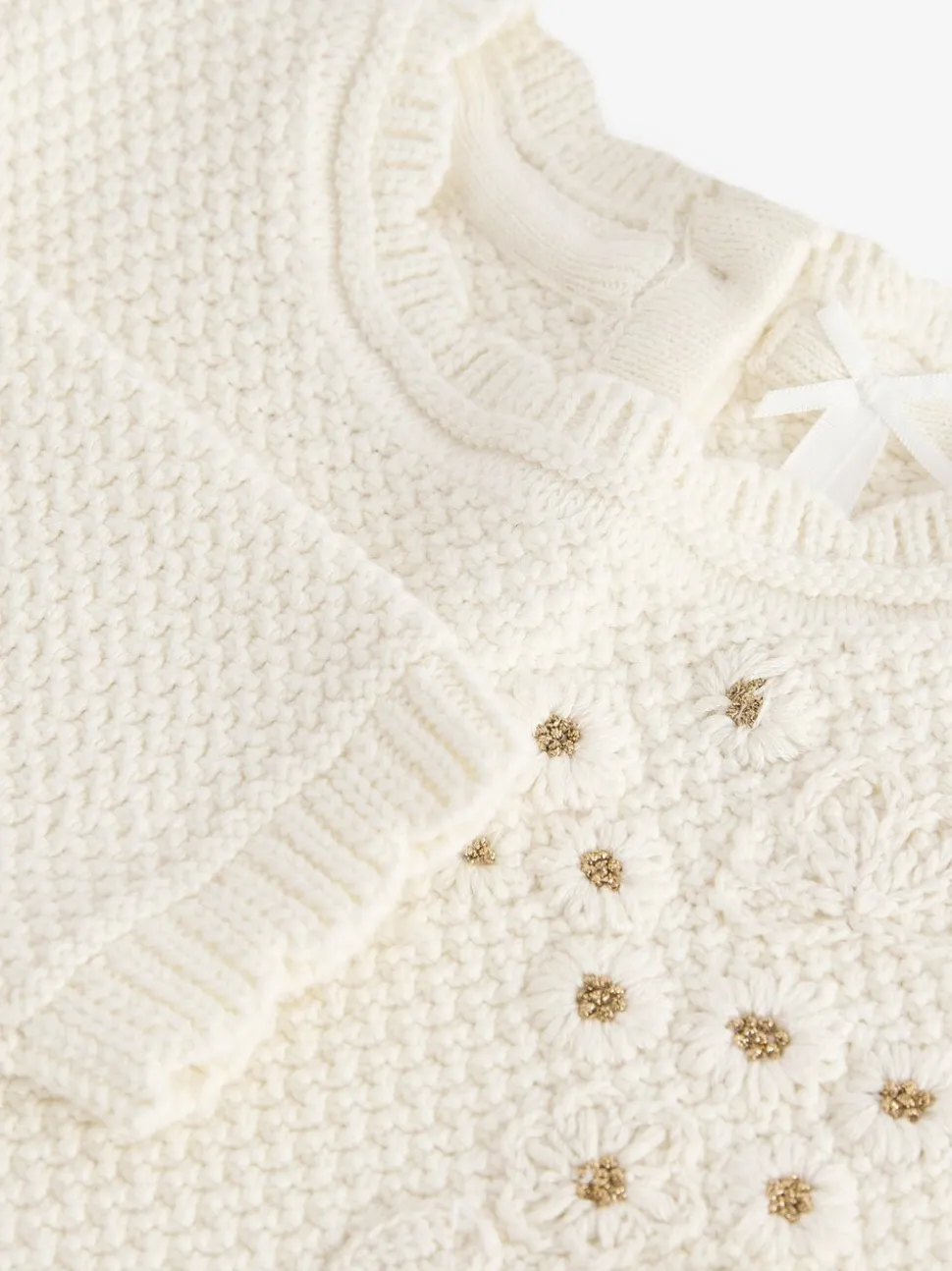 Ecru 2-in-1 Occasion Long Sleeve Knitted Jumper Dress (3mths-10yrs)