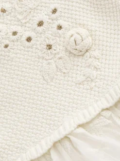 Ecru 2-in-1 Occasion Long Sleeve Knitted Jumper Dress (3mths-10yrs)