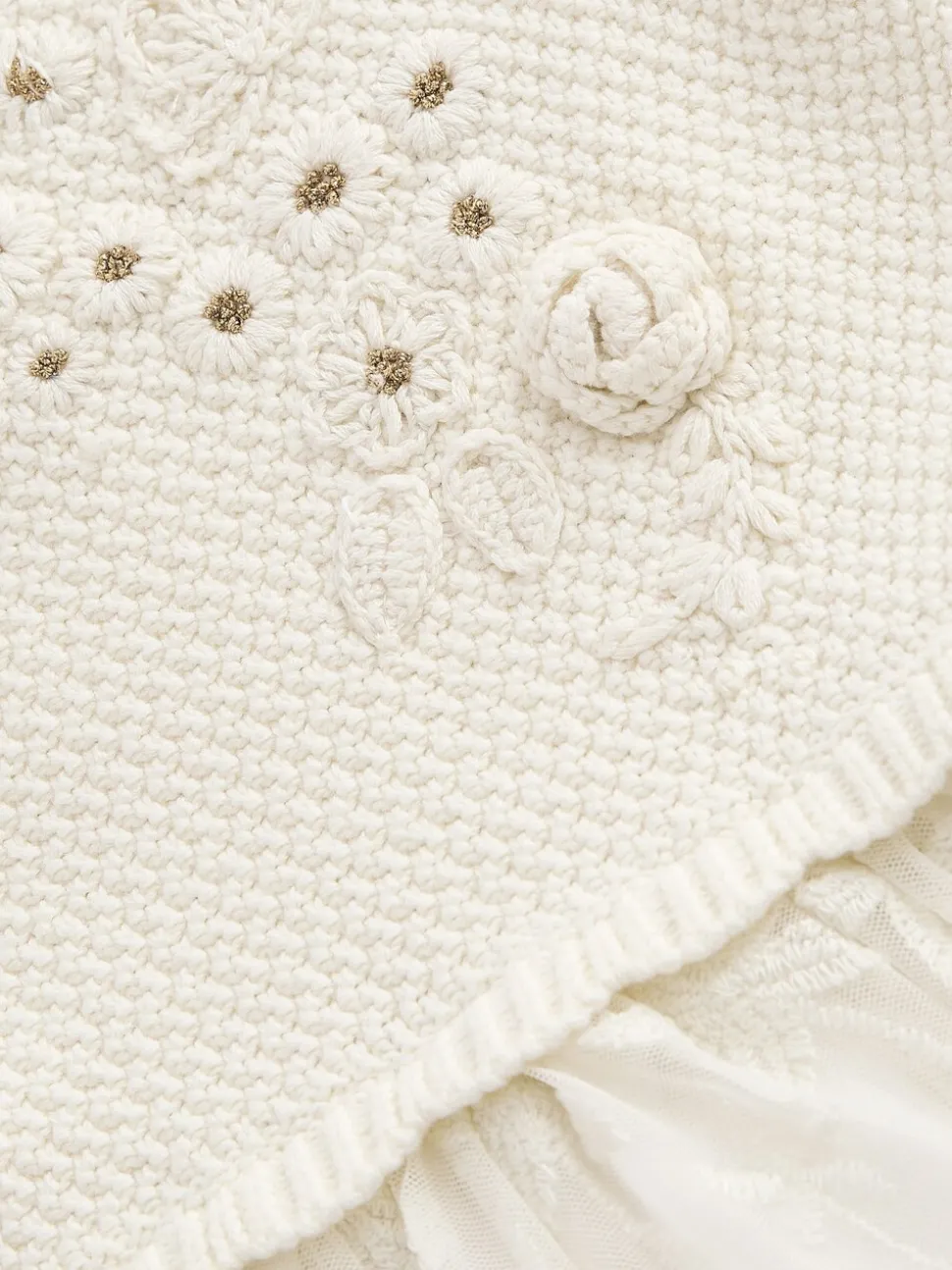 Ecru 2-in-1 Occasion Long Sleeve Knitted Jumper Dress (3mths-10yrs)