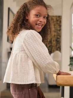 Ecru Long Sleeve Ruffle Blouse (3-16yrs)
