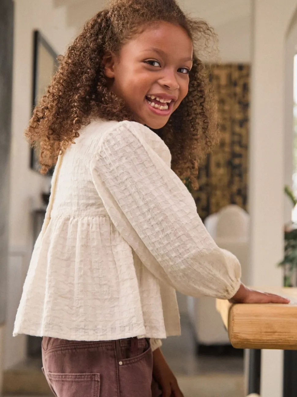 Ecru Long Sleeve Ruffle Blouse (3-16yrs)