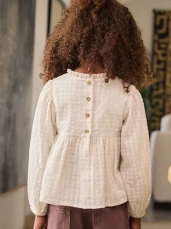 Ecru Long Sleeve Ruffle Blouse (3-16yrs)