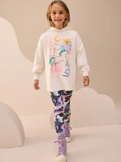 Ecru/Navy Unicorn Graphic Print Hoodie Leggings Set (3-16yrs)