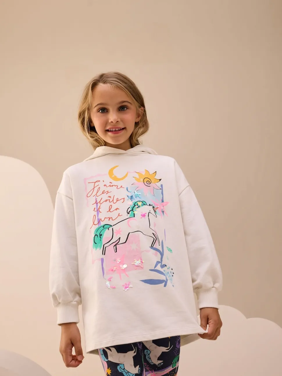 Ecru/Navy Unicorn Graphic Print Hoodie Leggings Set (3-16yrs)
