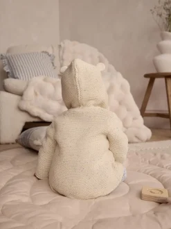 Ecru Neppy Knitted Hooded Baby Cardigan