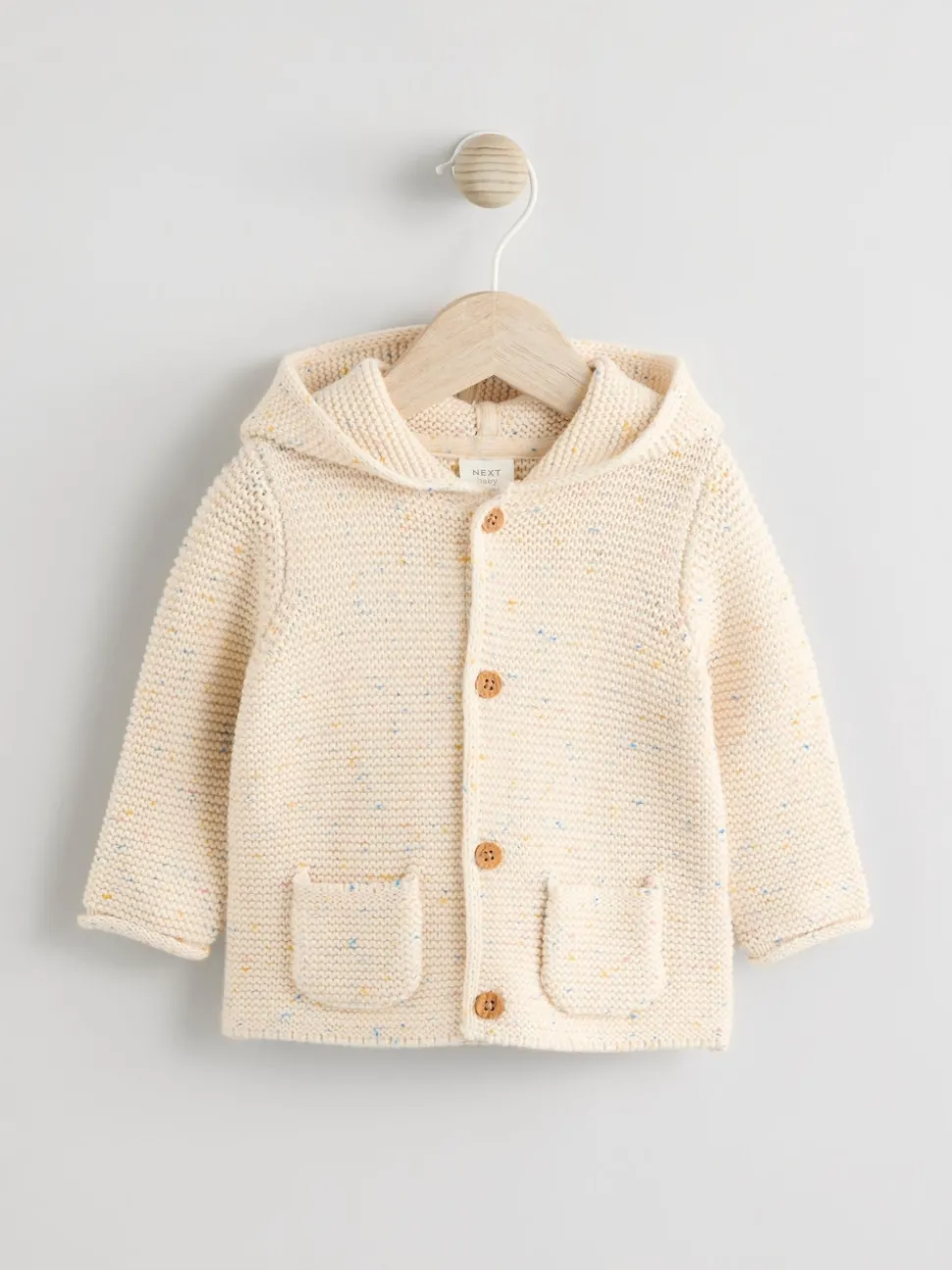 Ecru Neppy Knitted Hooded Baby Cardigan