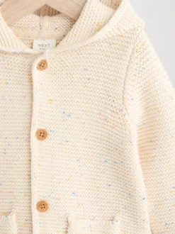 Ecru Neppy Knitted Hooded Baby Cardigan