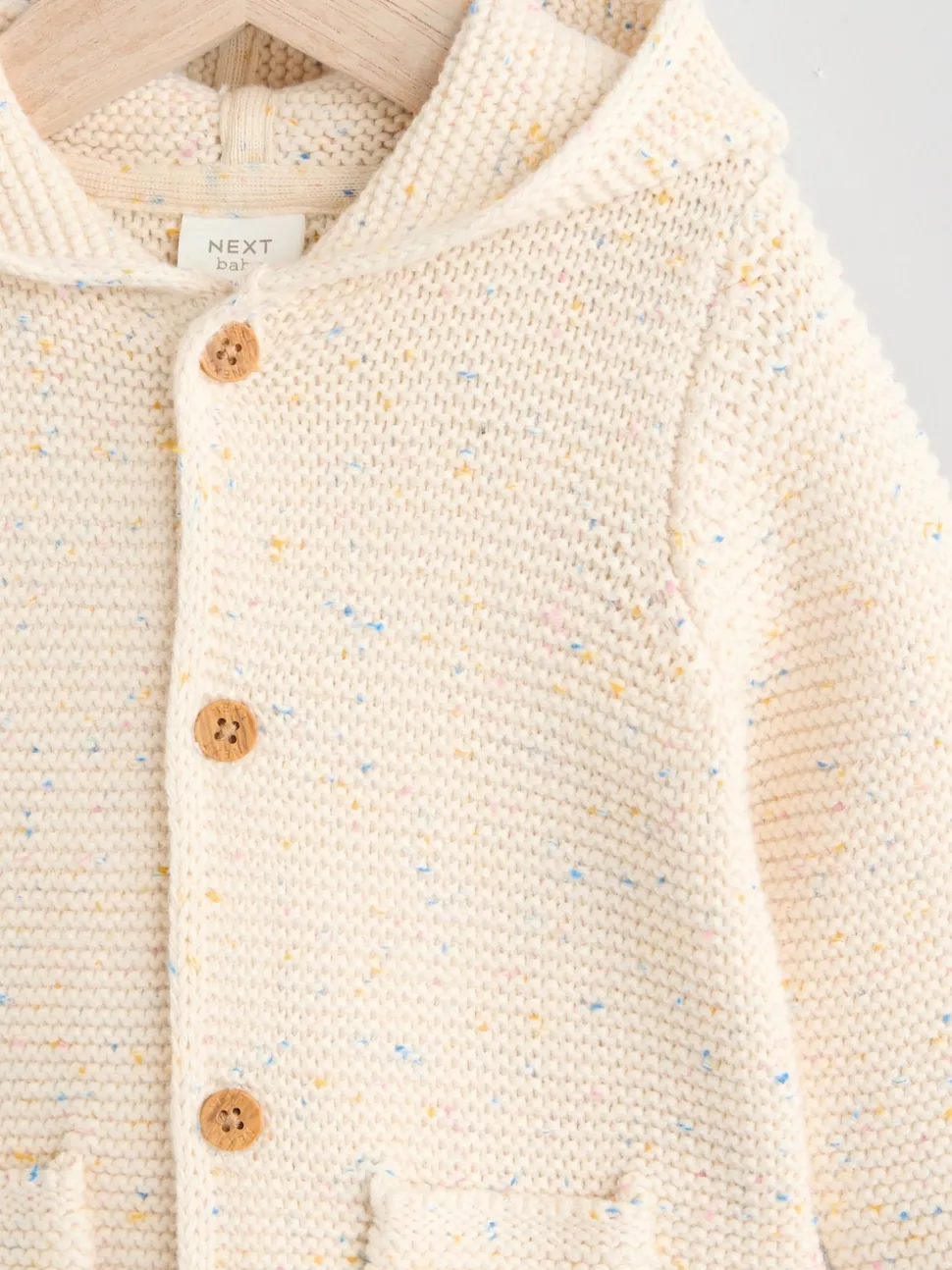 Ecru Neppy Knitted Hooded Baby Cardigan