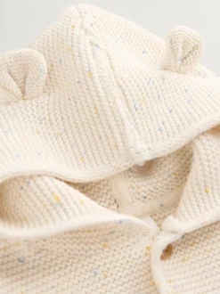 Ecru Neppy Knitted Hooded Baby Cardigan