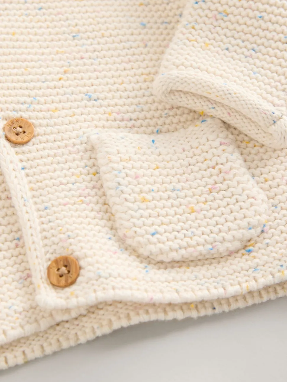 Ecru Neppy Knitted Hooded Baby Cardigan