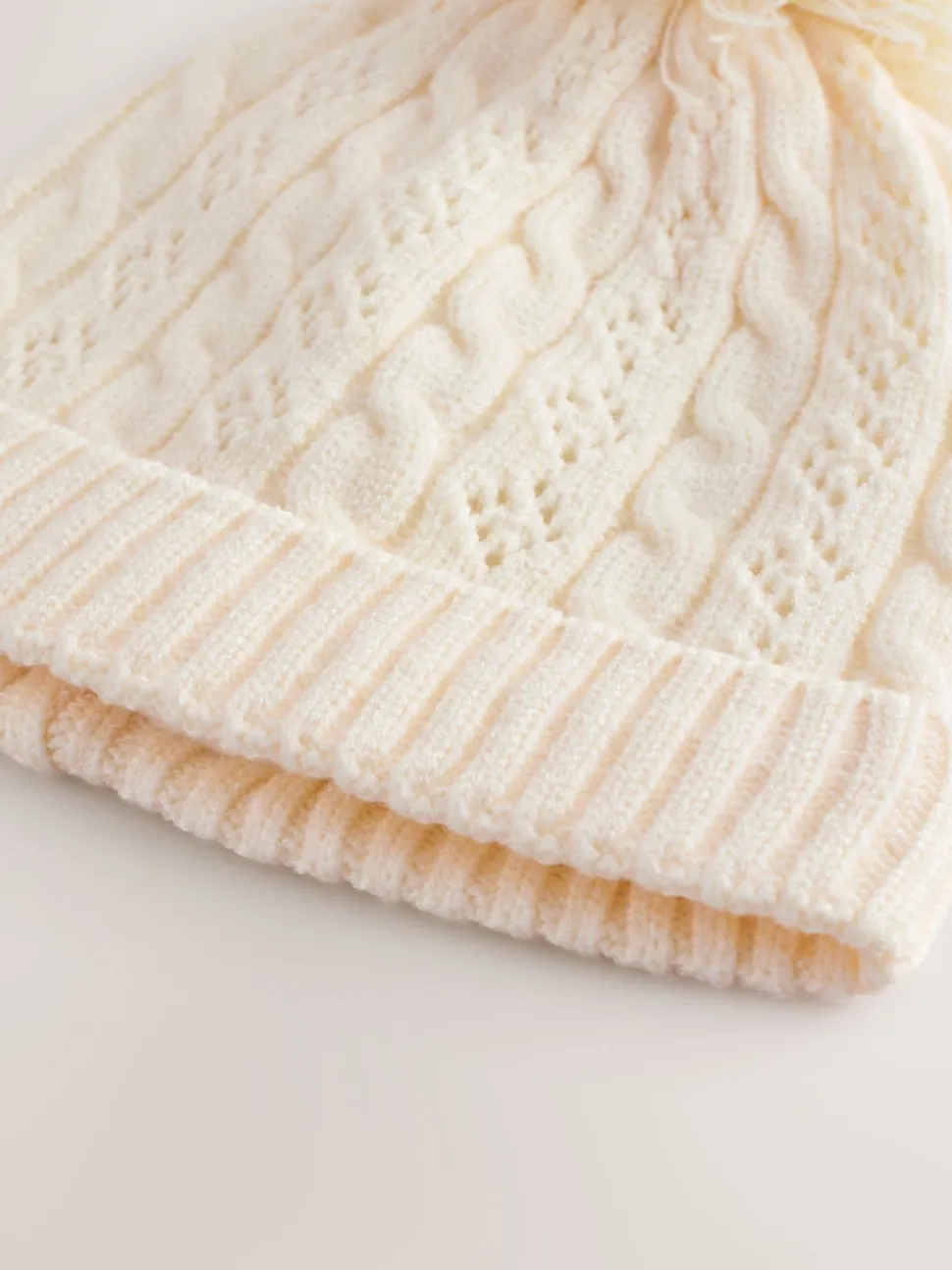 Ecru Pointelle Cable Knitted Pom Hat (0mths-2yrs)