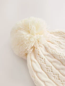 Ecru Pointelle Cable Knitted Pom Hat (0mths-2yrs)