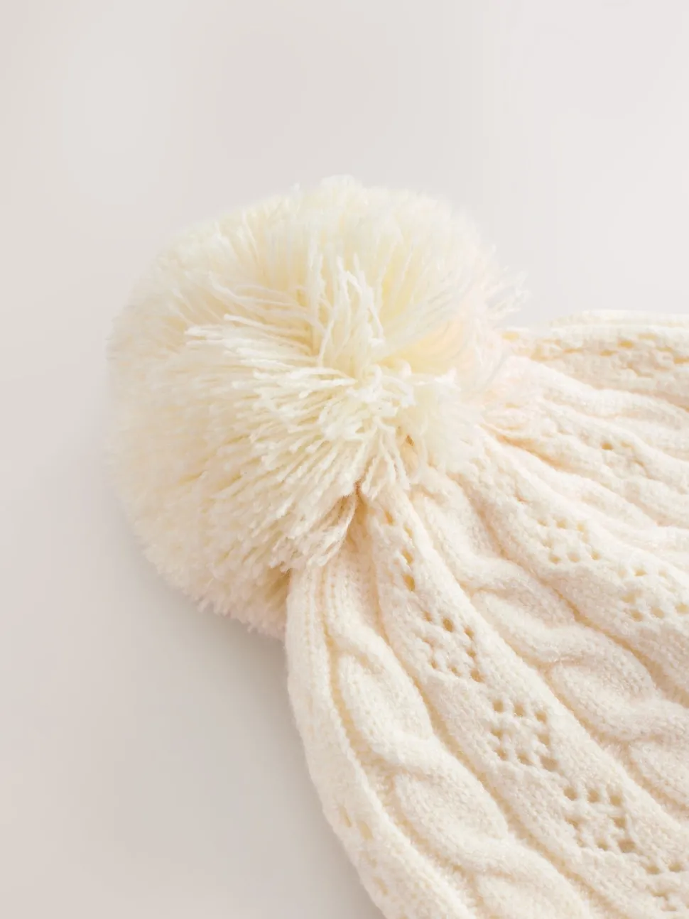 Ecru Pointelle Cable Knitted Pom Hat (0mths-2yrs)