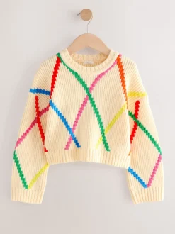 Ecru Rainbow Argyle Pattern Jumper (3-16yrs)