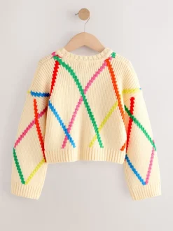 Ecru Rainbow Argyle Pattern Jumper (3-16yrs)