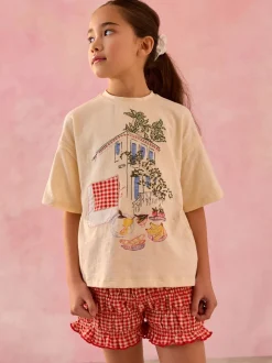 Ecru/Red Gingham Graphic T-Shirt and Bloomer Shorts Set (3-15yrs)