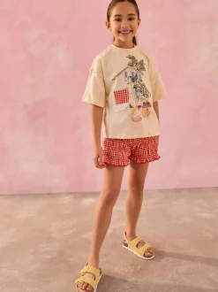 Ecru/Red Gingham Graphic T-Shirt and Bloomer Shorts Set (3-15yrs)