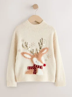 Ecru Reindeer Christmas Jumper (3-16yrs)