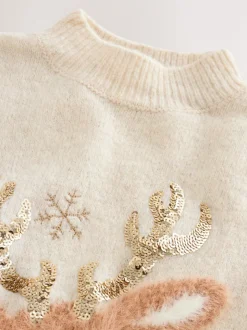 Ecru Reindeer Christmas Jumper (3-16yrs)