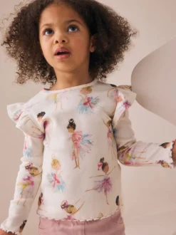 Ecru Ribbed Long Sleeve Frill T-Shirt (3mths-7yrs)