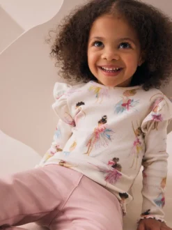 Ecru Ribbed Long Sleeve Frill T-Shirt (3mths-7yrs)