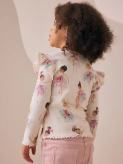 Ecru Ribbed Long Sleeve Frill T-Shirt (3mths-7yrs)