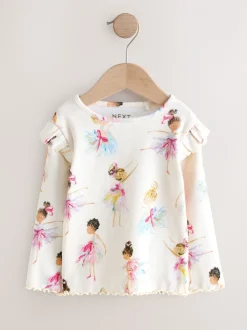 Ecru Ribbed Long Sleeve Frill T-Shirt (3mths-7yrs)