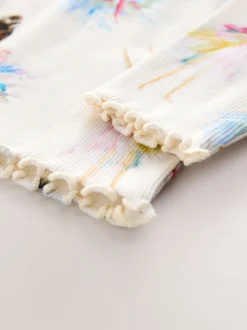 Ecru Ribbed Long Sleeve Frill T-Shirt (3mths-7yrs)