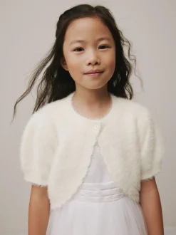 Ecru Short Sleeve Fluffy Shrug (12mths-16yrs)