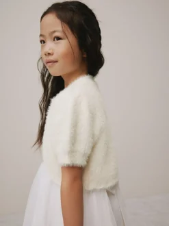 Ecru Short Sleeve Fluffy Shrug (12mths-16yrs)