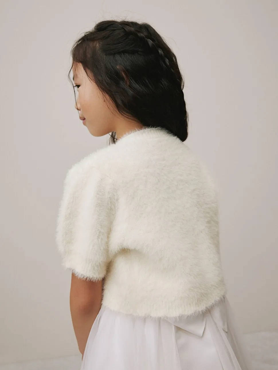 Ecru Short Sleeve Fluffy Shrug (12mths-16yrs)