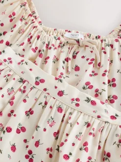 Ecru Strawberry Puff Sleeve Blouse and Skirt Set (3-16yrs)