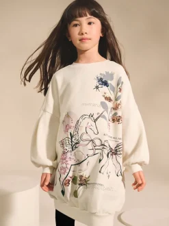Ecru Unicorn Graphic Jumper Dress (3-16yrs)