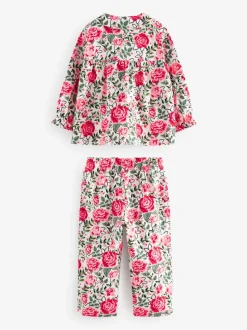 Ecru White Cath Kidston Woven Button Through Floral Pyjamas
