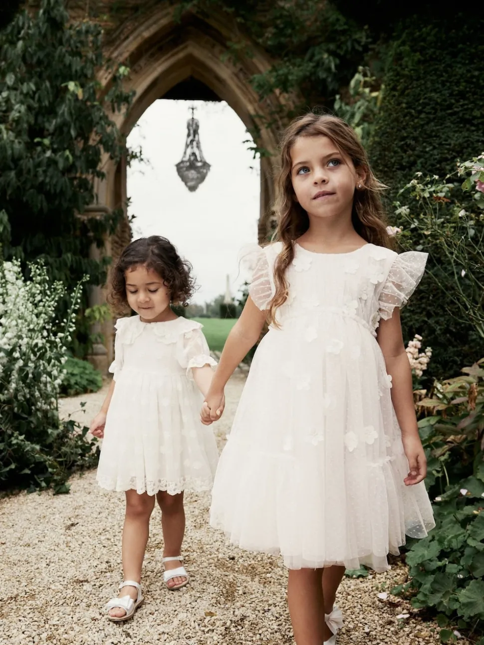 Ecru White 3D Flower Mesh Flower Girl Dress (3-16yrs)