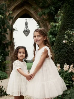 Ecru White 3D Flower Mesh Flower Girl Dress (3-16yrs)