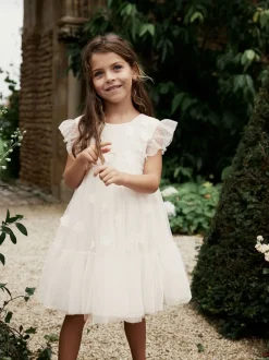 Ecru White 3D Flower Mesh Flower Girl Dress (3-16yrs)