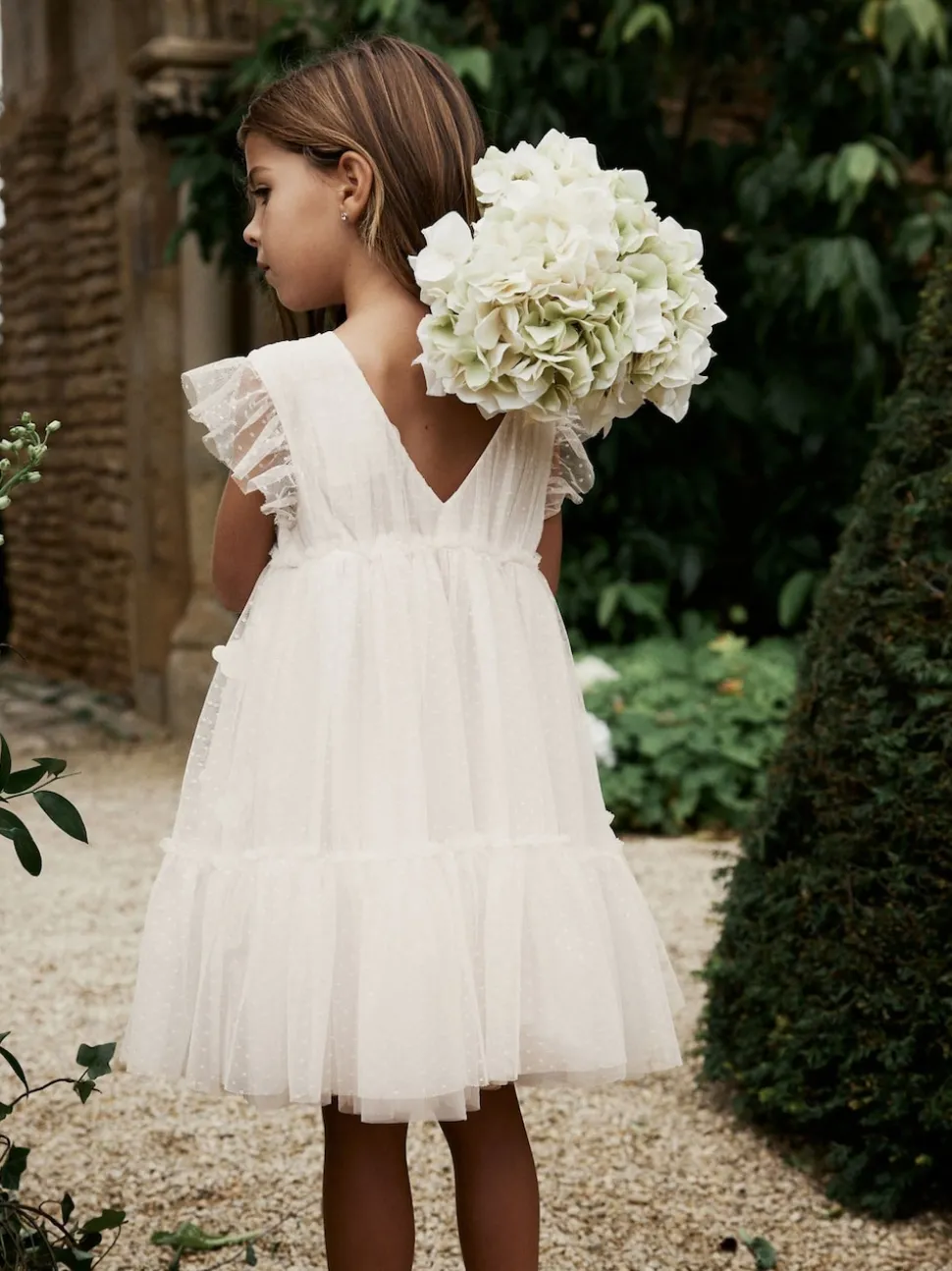 Ecru White 3D Flower Mesh Flower Girl Dress (3-16yrs)