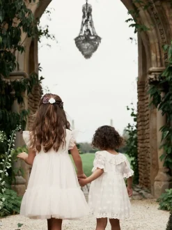 Ecru White 3D Flower Mesh Flower Girl Dress (3-16yrs)