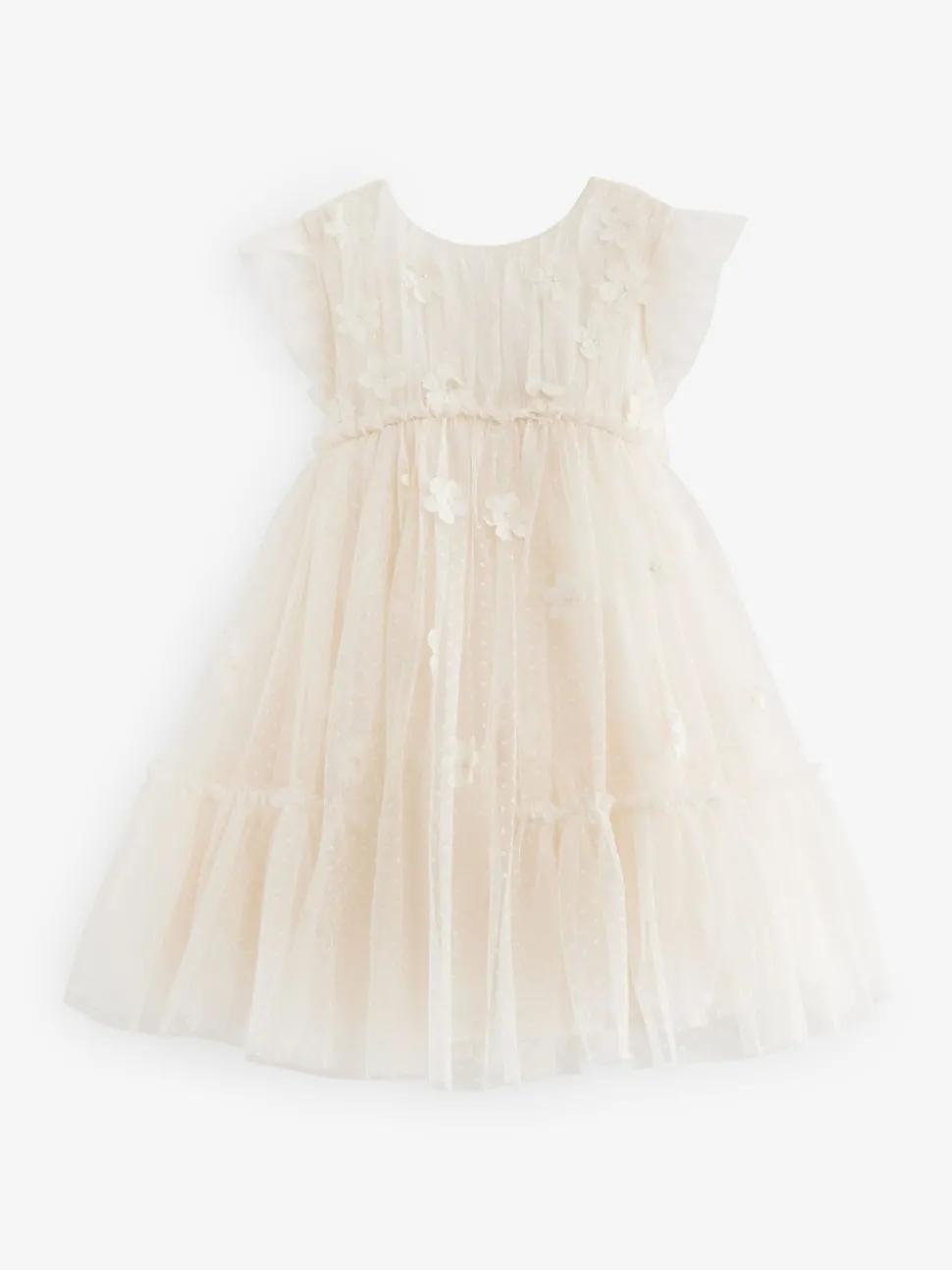 Ecru White 3D Flower Mesh Flower Girl Dress (3-16yrs)