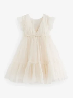Ecru White 3D Flower Mesh Flower Girl Dress (3-16yrs)