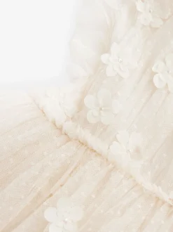 Ecru White 3D Flower Mesh Flower Girl Dress (3-16yrs)