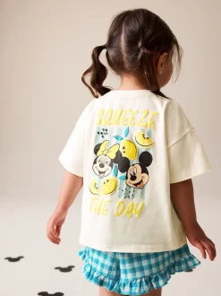 Ecru White Disney Minnie and Mickey Short Sleeve Top and Shorts Set (3mths-7yrs)