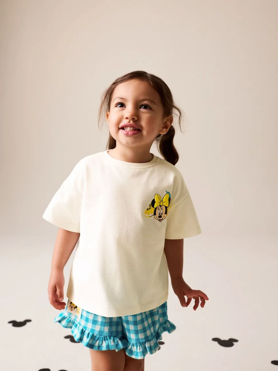 Ecru White Disney Minnie and Mickey Short Sleeve Top and Shorts Set (3mths-7yrs)
